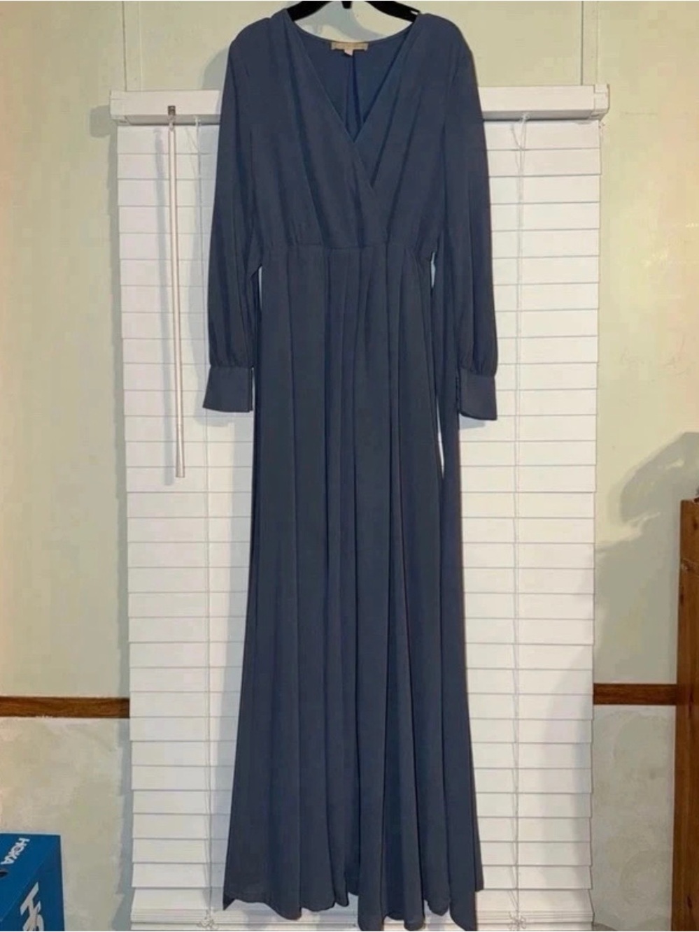 Women's Long Sleeve V-Neck Maxi Dress in Slate Blue